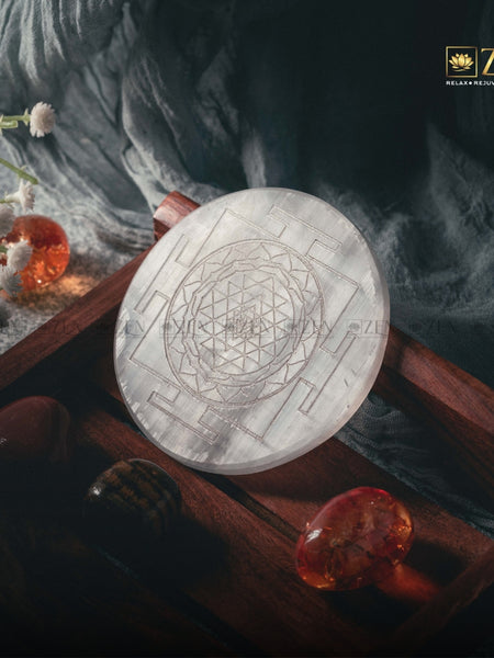Selenite Plate - Shri Yantra Symbol | The Zen Crystals