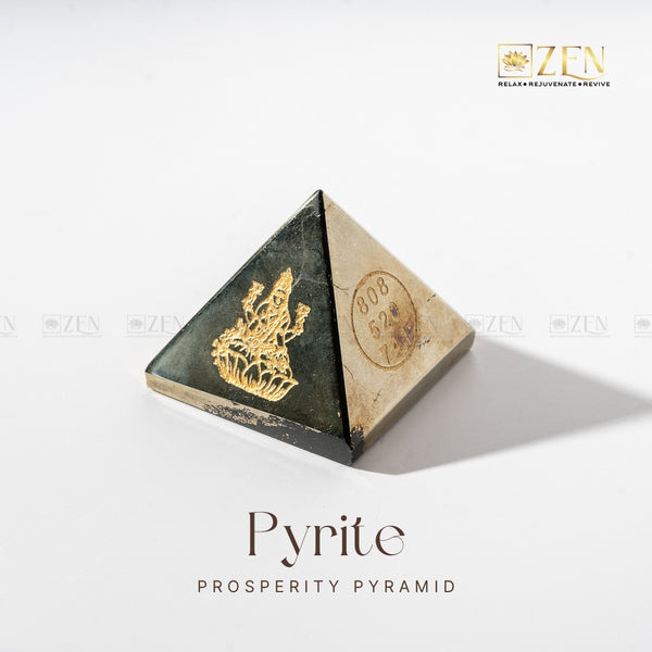 Natural Pyrite Prosperity Pyramid with Laxmi Ji engraving for wealth and abundance