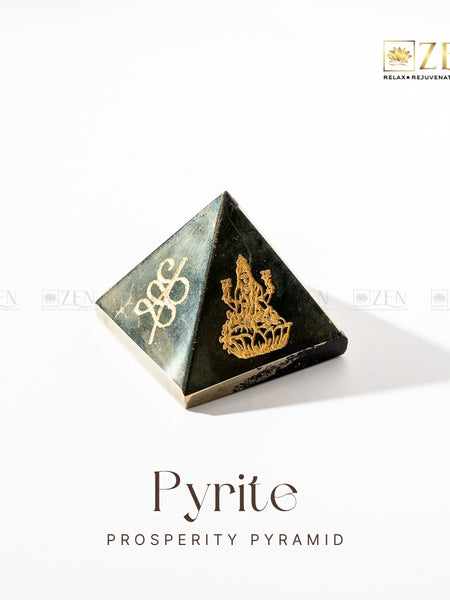 Natural Pyrite Pyramid with Zibu Money Symbol engraving to attract money and success