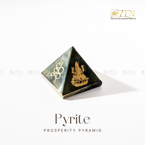 Natural Pyrite Pyramid with Zibu Money Symbol engraving to attract money and success