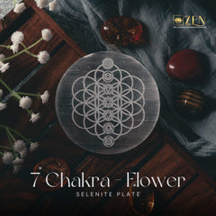 Selenite Plate with 7 Chakras on Flower Of Life Symbol | The Zen Crystals