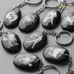 BLACK OBSIDIAN ZODIAC SIGN KEYCHAIN | THE ZEN CRYSTALS