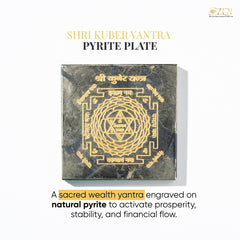 Shri Kuber Yantra Pyrite Plate with gold engraving on a white background