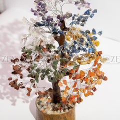 7 Chakra Good Luck Crystal Tree - 500 Chips | Wood Base | For Overall Well Being | The Zen Crystals