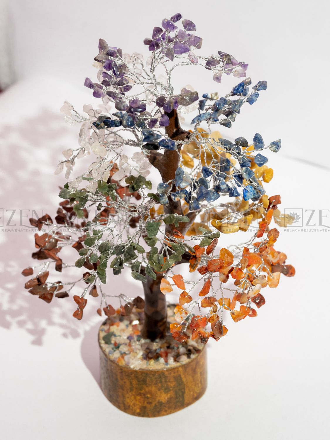 7 Chakra Good Luck Crystal Tree - 500 Chips | Wood Base | For Overall Well Being | The Zen Crystals