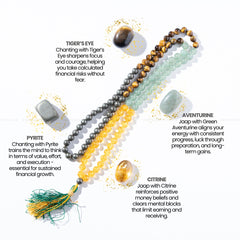 Pyrite Aventurine Tiger eye and citrine jaap mala | the zen crystals