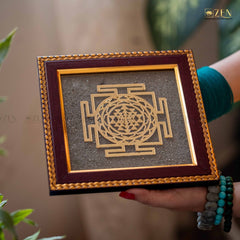 Golden Shree Yantra Symbol on Pyrite Background – Vastu and Meditation Home Decor