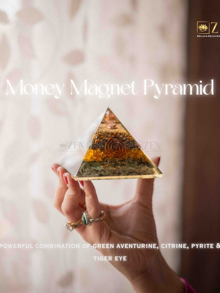 hand holding money magnet pyramid from the zen crystals
