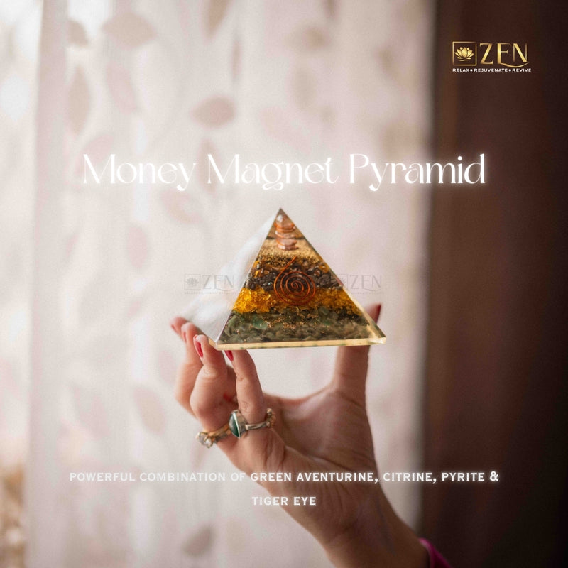 hand holding money magnet pyramid from the zen crystals