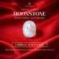 Moonstone on red fabric with 'The Zen Crystals' branding