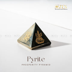 Close-up of 100% natural Pyrite Pyramid for manifestation, prosperity, and protection