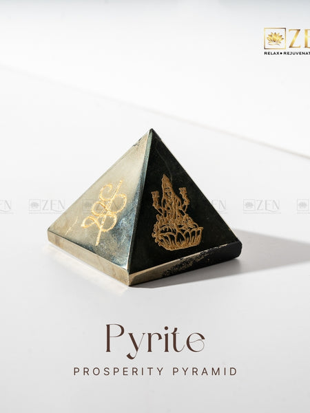 Close-up of 100% natural Pyrite Pyramid for manifestation, prosperity, and protection