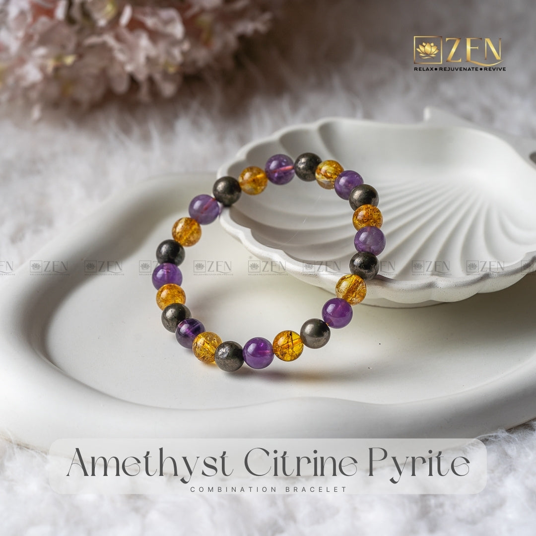 Amethyst Citrine Pyrite Combination Bracelet | The Zen Crystals