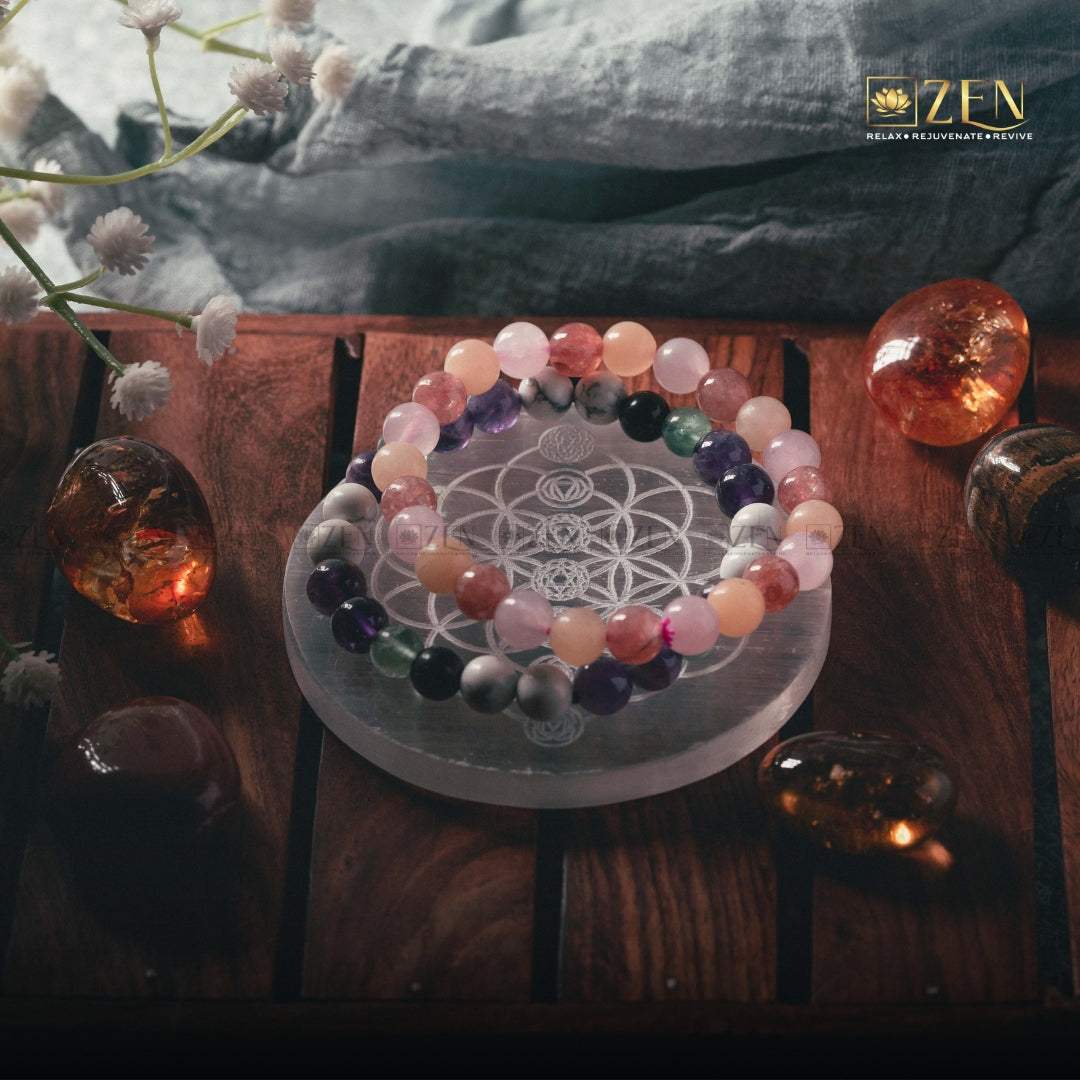 Selenite Plate with 7 Chakras on Flower Of Life Symbol | The Zen Crystals