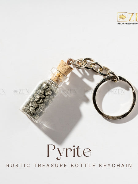 Pyrite Treasure Bottle - Keychain hanging on bag, symbolizing prosperity and positive energy.