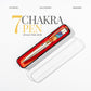 7 Chakra Pen with colorful gemstones in a white case on a light gray background