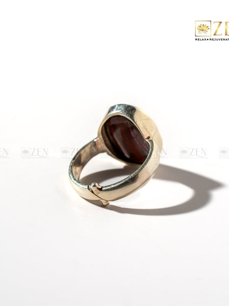 Red Jasper silver ring on a white background, featuring the brand 'Zen'.