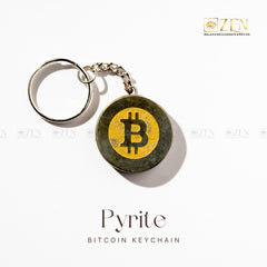 Natural Pyrite Bitcoin – Keychain with modern round design for prosperity and wealth attraction