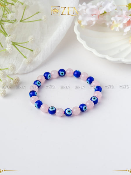 rose quartz evil eye bracelet | The zen crystals