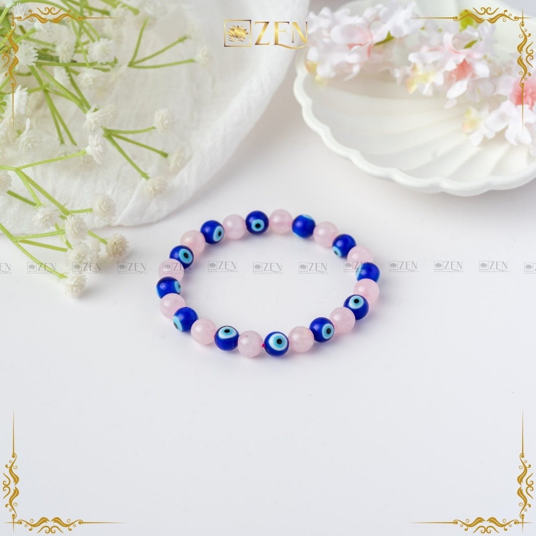 rose quartz evil eye bracelet | The zen crystals