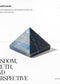 Lapis Lazuli pyramid with text about its properties on a white background