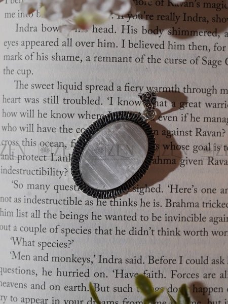 selenite oval pendant the zen crystals