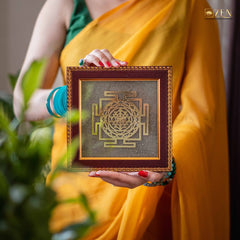 Shri Yantra Pyrite Frame with Golden Sacred Geometry on Pyrite Base for Wealth and Protection