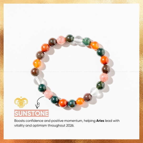 aries zodiac bracelet bracelet with sunstone properties on a white background