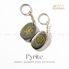 Natural Pyrite Zibu Coin Keychain with Angel Numbers for Wealth and Prosperity