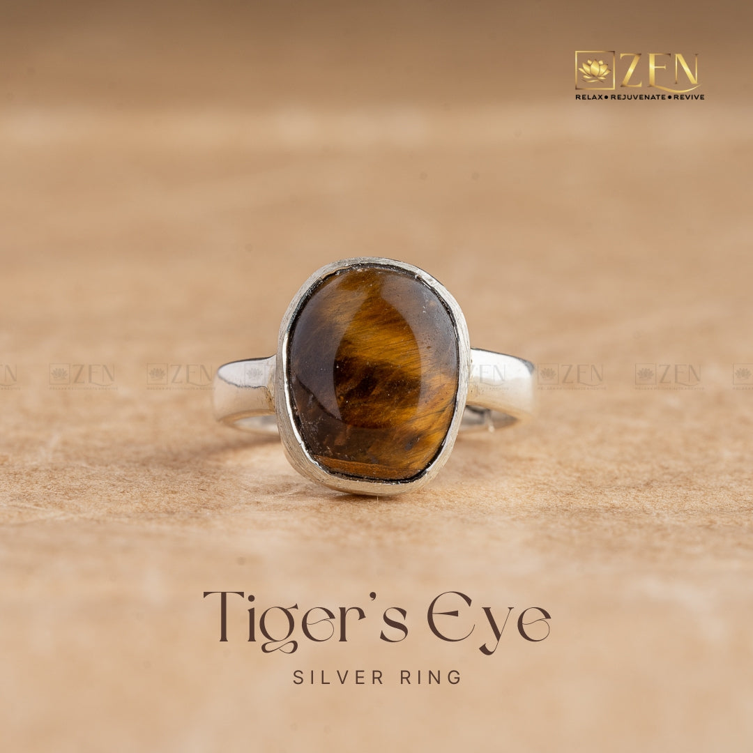 Tiger's Eye Silver Ring - Free Size | the zen crystals