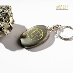 Pyrite Abundance Coin Keychain with Engraved Zibu Symbol and Angel Numbers