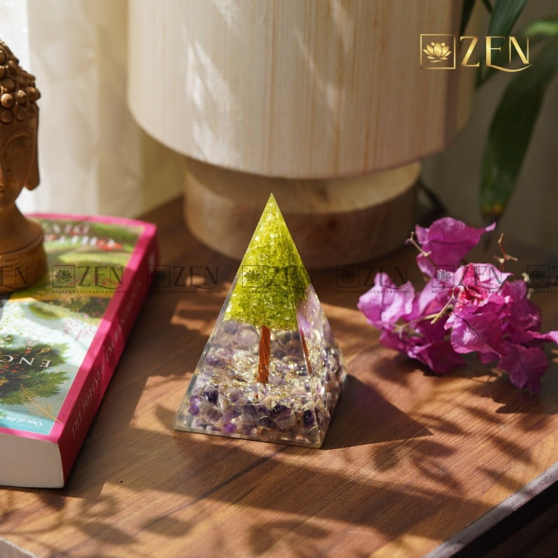 Amethyst Peridot Tree Of Life Orgone Pyramid | The Zen Crystals