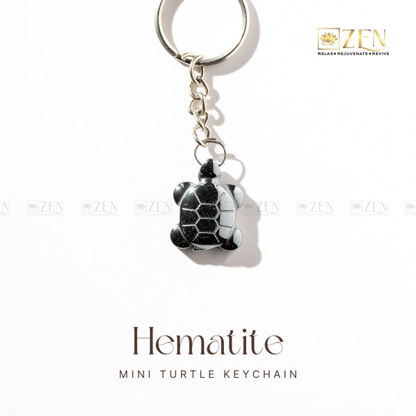Elegant turtle-shaped Hematite keychain representing longevity and spiritual protection.