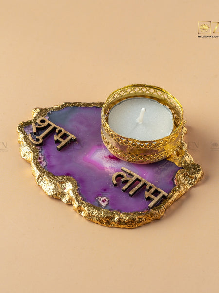 gold plated agate candle holder | the zen crystals
