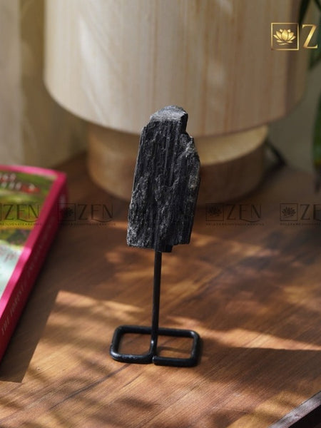 Raw Black Tourmaline On Metal Stand | The zen crystals
