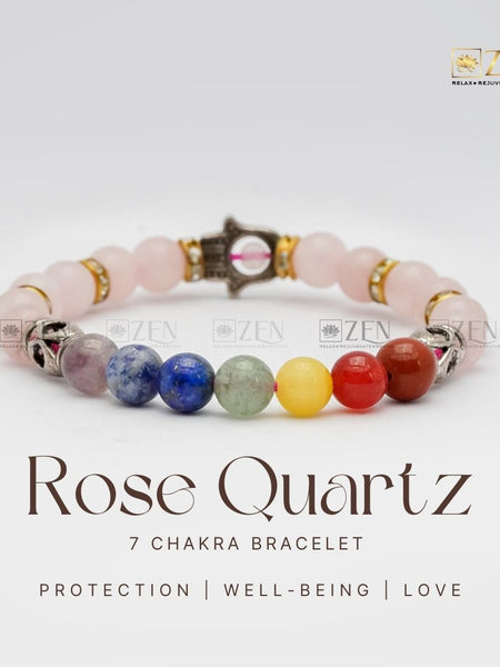 7 Chakra Rose Quartz Bracelet | The Zen Crystals