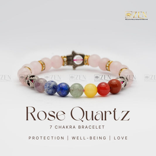 7 Chakra Rose Quartz Bracelet | The Zen Crystals