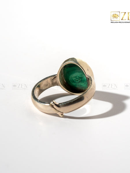 Malachite Silver Ring on a white background, featuring the brand 'Zen'.