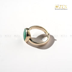 side view of Malachite Silver Ring on a white background, featuring the brand 'Zen'.