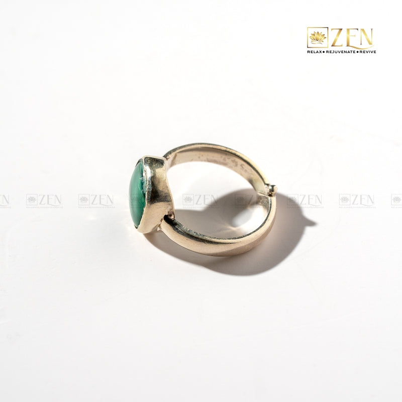 side view of Malachite Silver Ring on a white background, featuring the brand 'Zen'.