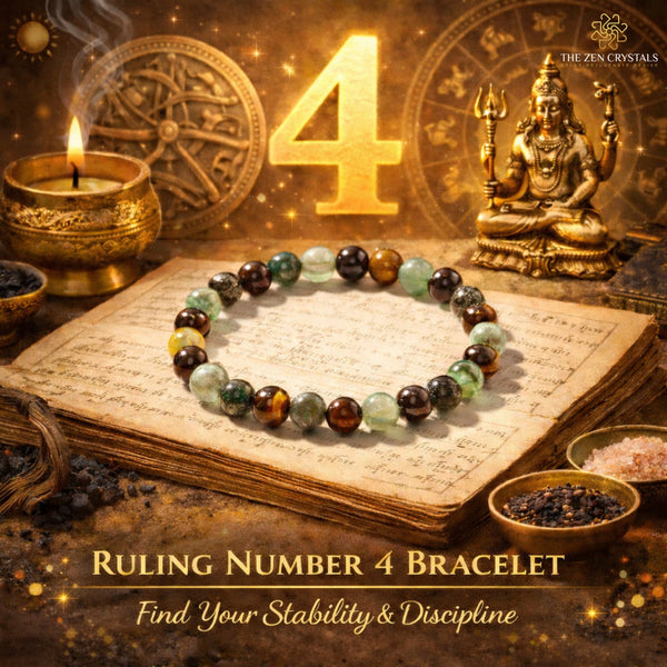 Ruling Number 4 Bracelet with mystical elements on an old book