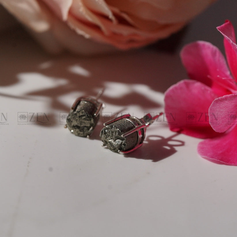 •PYRITE - OVAL• silver bezel set stud earrings