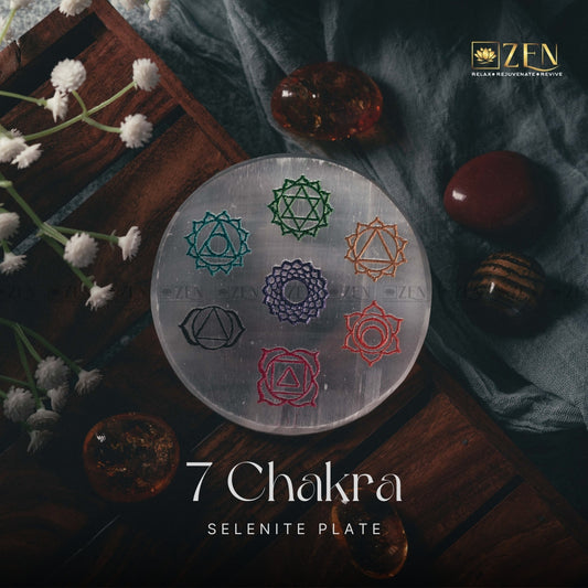 Selenite Plate with 7 Chakra Symbol | The Zen Crystals