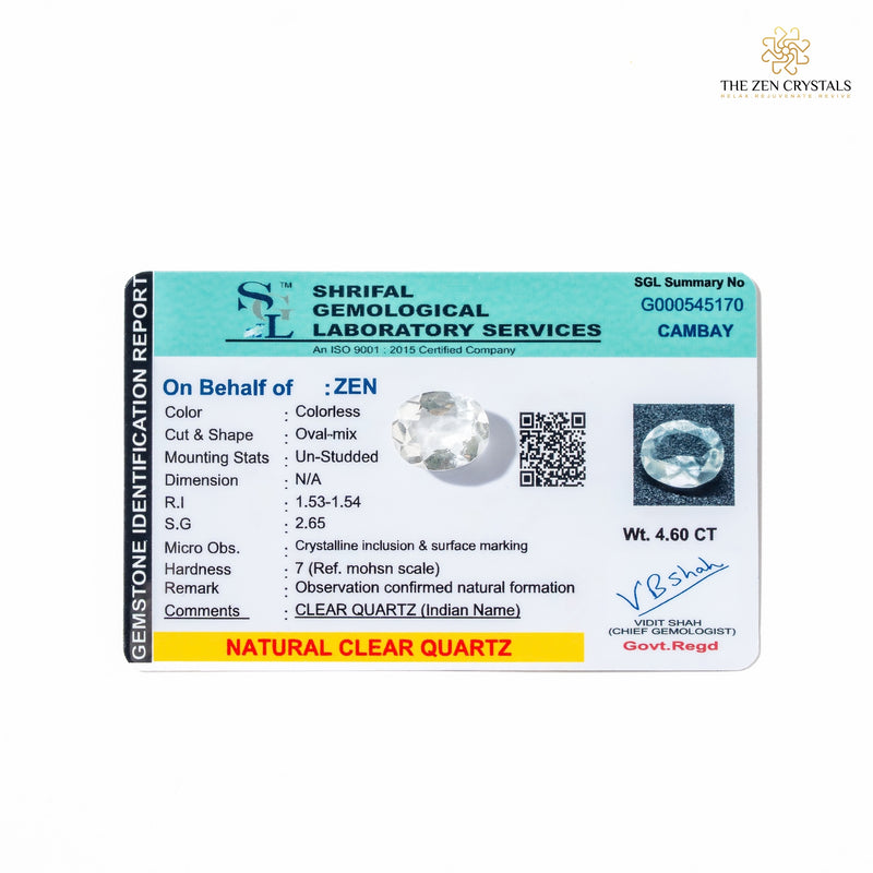 certified clear quartz crystal