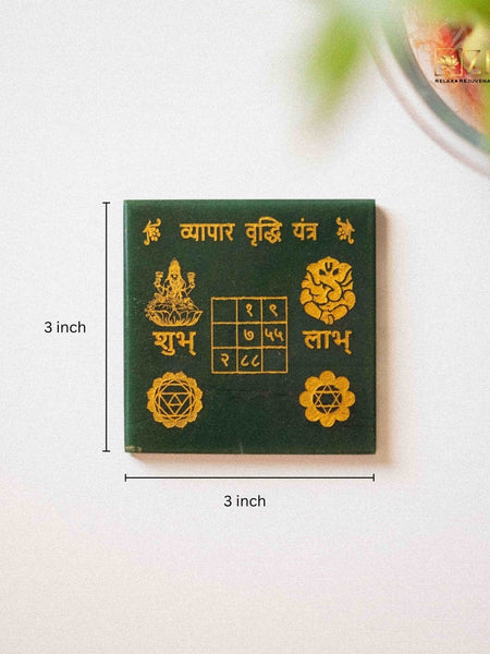 flat lay of vyapar vridhi yantra showing the dimension
