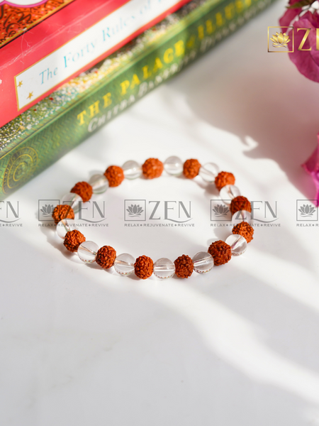 Clear Quartz and Rudraksha Bracelet | The Zen Crystals