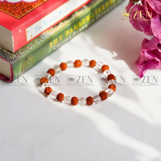 Clear Quartz and Rudraksha Bracelet | The Zen Crystals