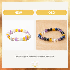 Two beaded bracelets labeled 'NEW' and 'OLD' on a gold and white background.