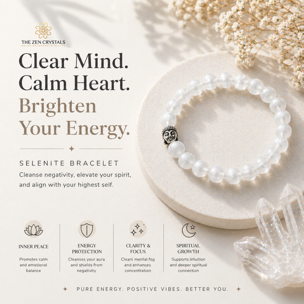 selenite bracelet on a white background