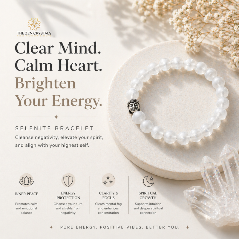 selenite bracelet on a white background
